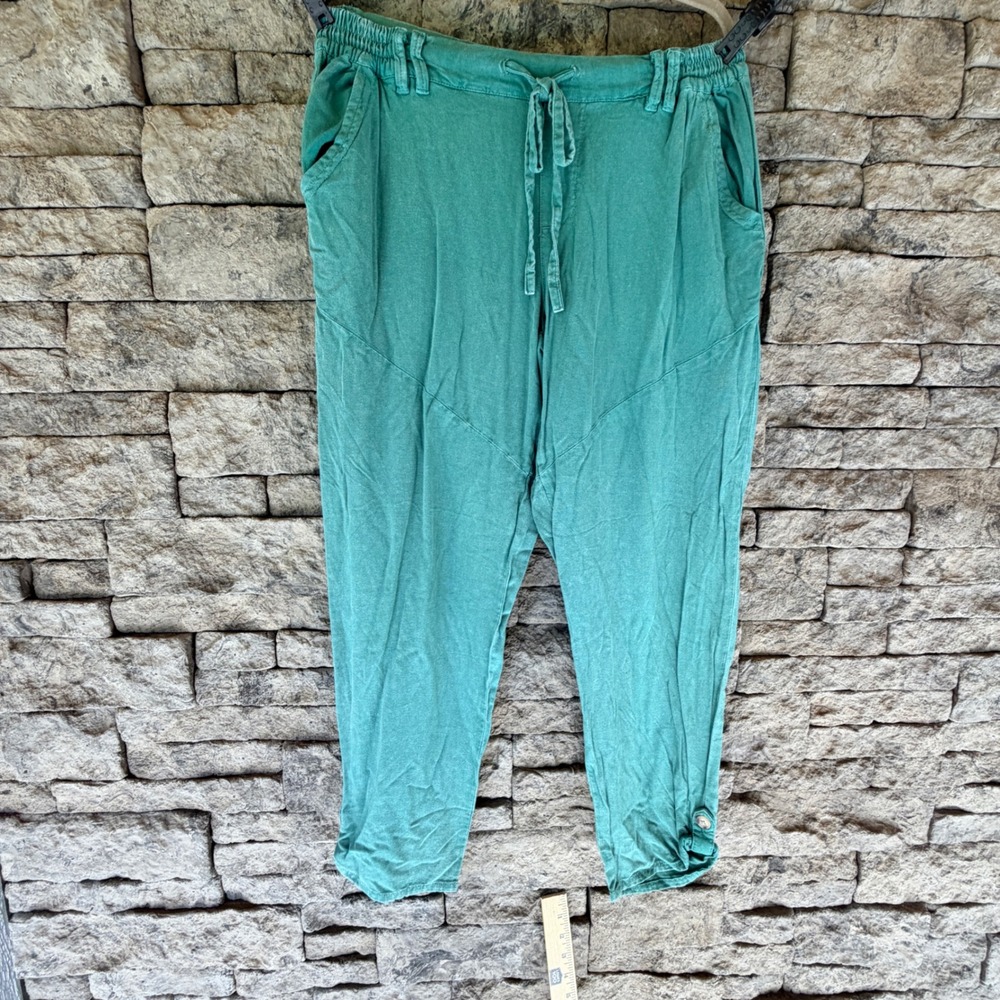 Sincerely Jules Linen Blend Jogger Pants Women Large Green Flowy Boho Coastal